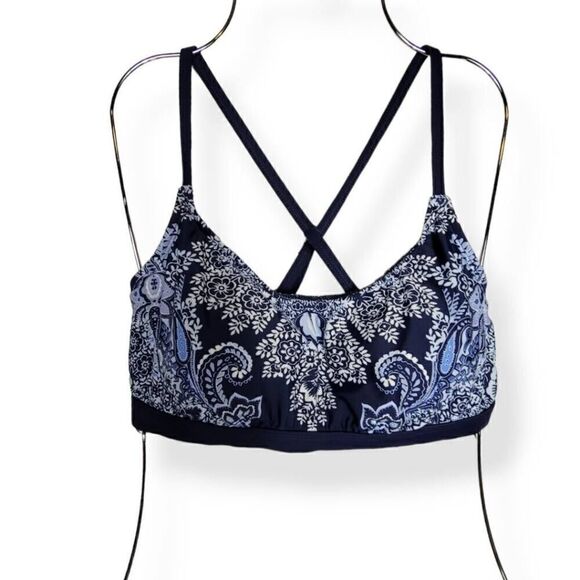 Kona Sol Blue Paisley Bandeau Bikini Top Medium - Picture 1 of 3